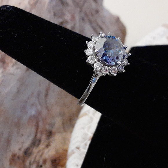 AQUA & WHITE MOISSANITE RING - Picture 4 of 13